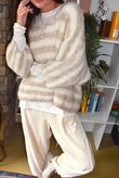Stripe Boucle Slouch Knit Oatmeal & Ecru